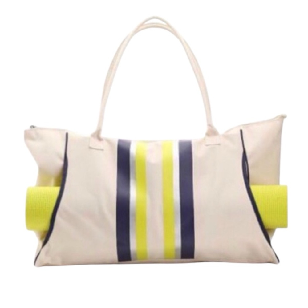 DSW Striped Canvas Carryall Workout Tote and Yoga Mat